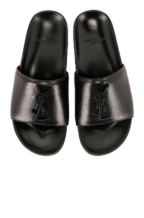 ysl joan slide sandal|Saint Laurent Joan YSL Brooch Sport Slide Sandal, Black.